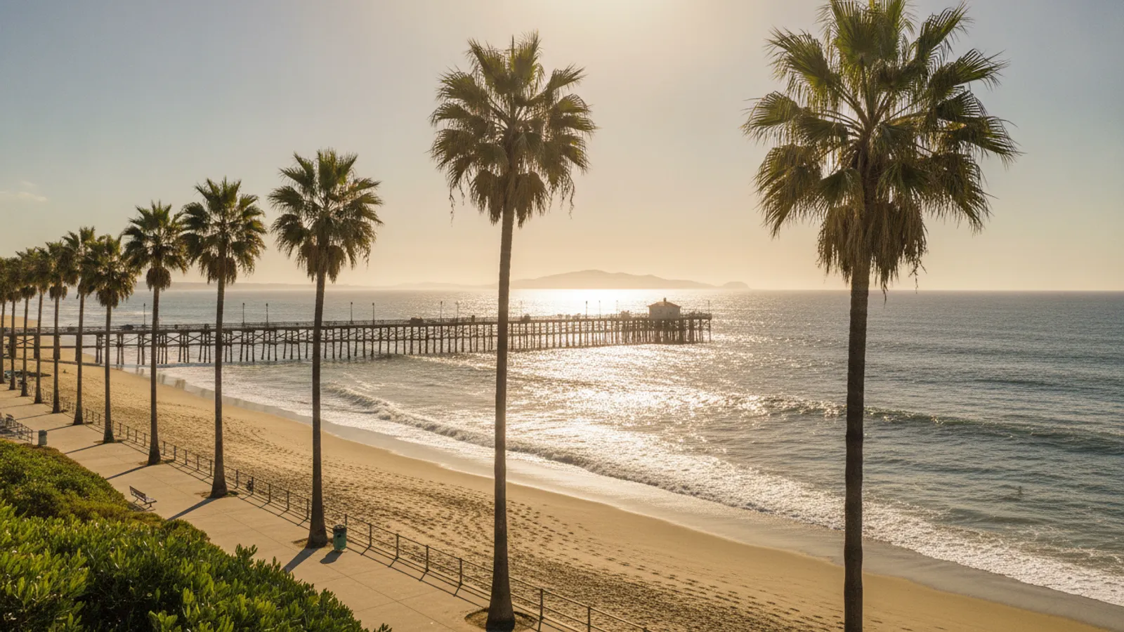 Ventura pier and coastline at golden hour